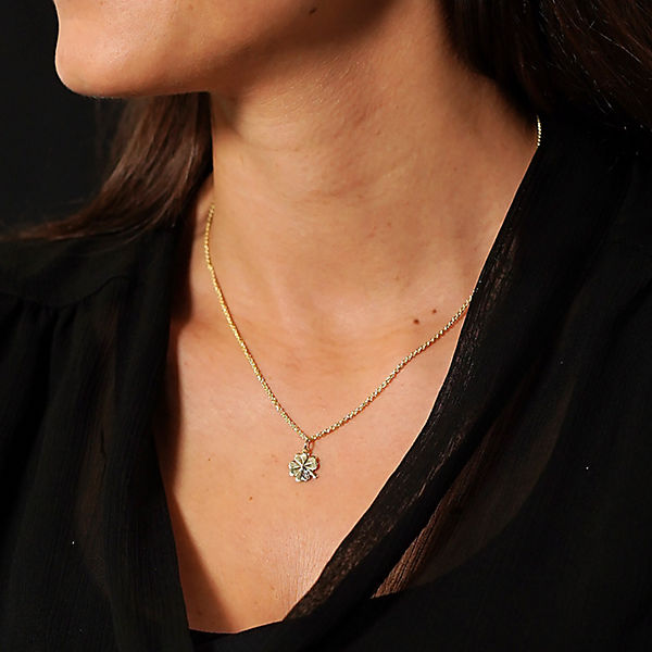 Accessoires Halsketten trendor Kleeblatt Anhänger mit Diamant Gold 333 an goldplattierter Kette Halsketten gold