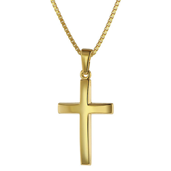 Kreuz 21 mm Gold 585 mit goldplattierter Silberkette für Frauen Halsketten