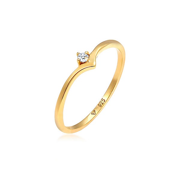 Accessoires Ringe Elli DIAMONDS Elli Diamonds Ring Solitär Diamant (0.03 Ct.) V-Form 925 Silber Ringe gold