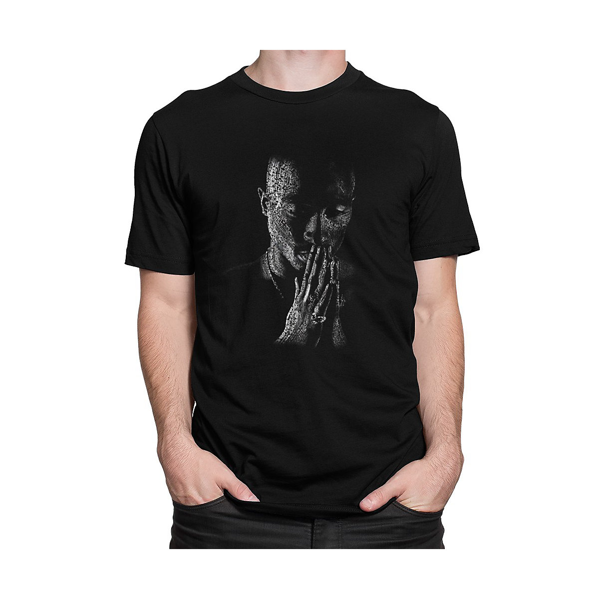 mamino Herren T Shirt -2pac lineal T-Shirts schwarz
