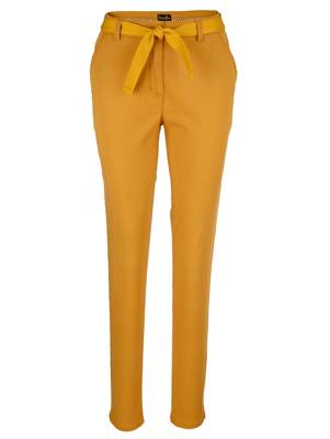 Image of Dress In Chinohose Gürtel Knopf Reißverschluss uni Slim Fit Baumwolle Chinohosen Adult W gelb Damen Gr. 18