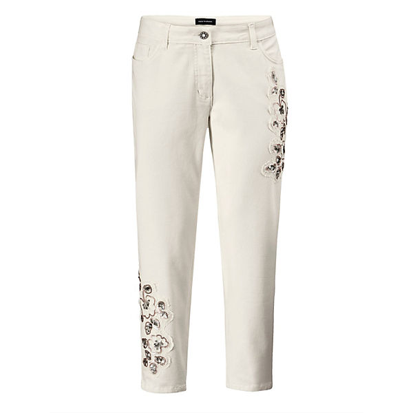 Bekleidung Slim Jeans Sara Lindholm Jeans mit floralen Applikationen offwhite