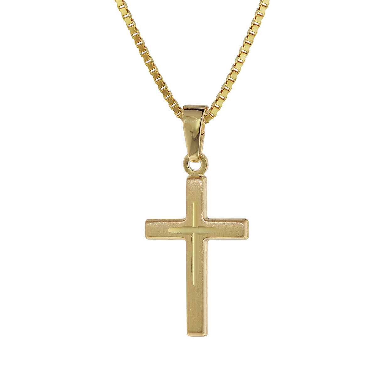 trendor Kreuz-Anhänger Gold 333 8 Kt. + Goldplattierte Silber-Halskette Halsketten gold