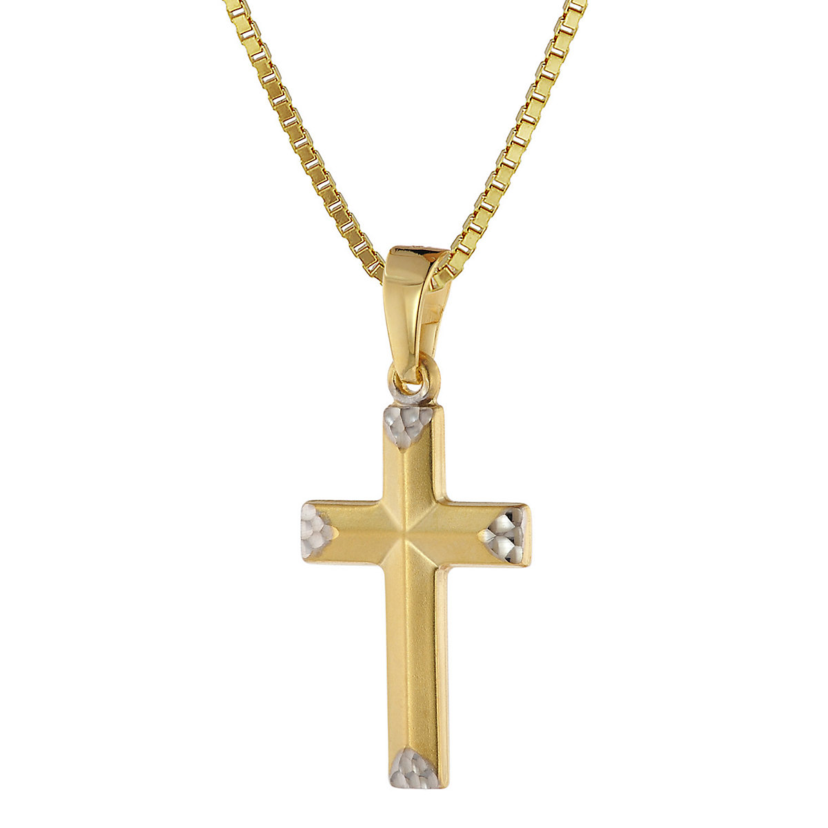 trendor Halskette mit Kreuz für Mädchen Gold 333/8 Karat Bicolor Halsketten mehrfarbig