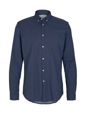 TOM TAILOR Denim Blusen & Shirts gemustertes Hemd Langarmhemden dunkelblau