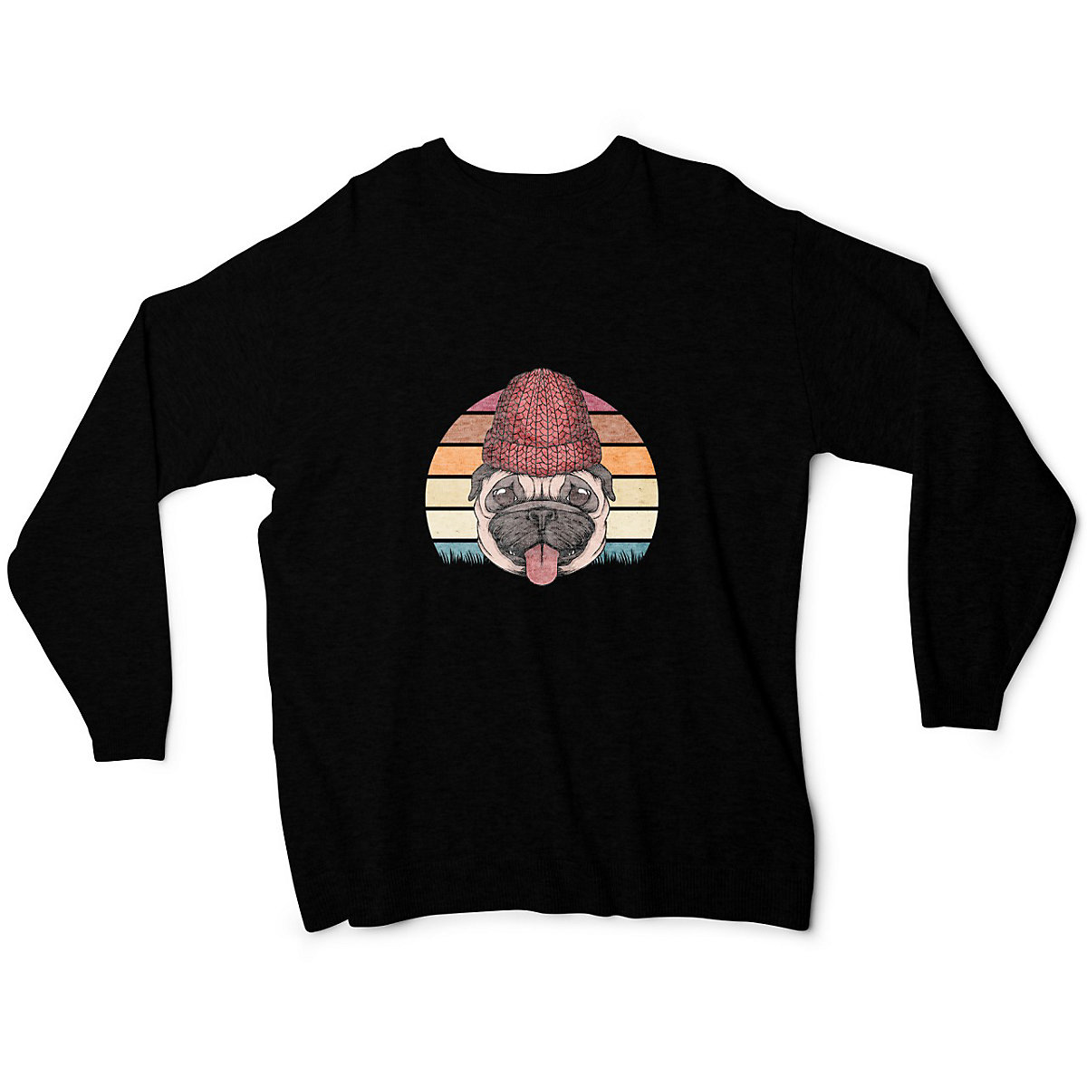 mamino Damen Sweatshirt -Retro pug Sweatshirts schwarz