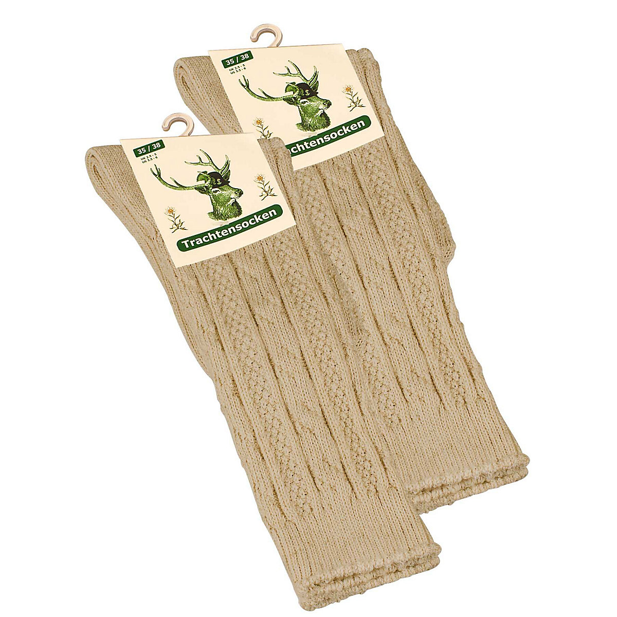 Cotton Prime Trachtensocken 2 Paar mit Zopfmuster Socken beige