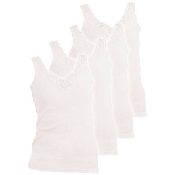 Bekleidung Unterhemden yenita® Damen Unterhemden mit Spitze 4er Pack Unterhemden weiß
