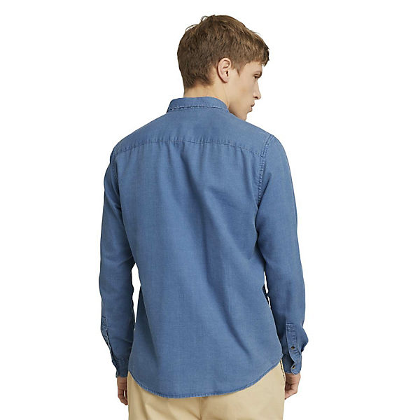 Bekleidung Langarmhemden TOM TAILOR Denim Blusen & Shirts strukturiertes Hemd mit Bio-Baumwolle Langarmhemden blau