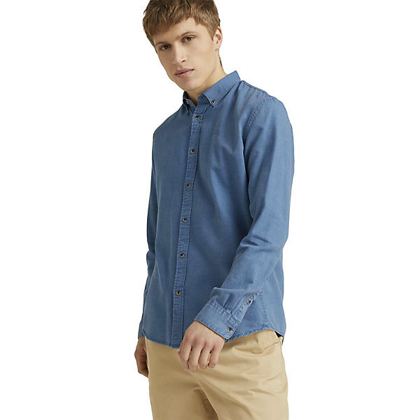 Bekleidung Langarmhemden TOM TAILOR Denim Blusen & Shirts strukturiertes Hemd mit Bio-Baumwolle Langarmhemden blau