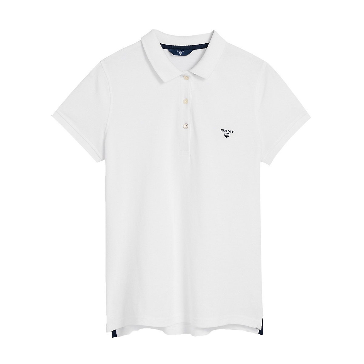 GANT Damen Poloshirt MD. Summer Pique Halbarm Knopfleiste Logo einfarbig T-Shirts weiß