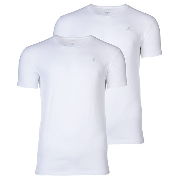 Bekleidung T-Shirts GANT Herren T-Shirt 2er Pack - Rundhals Crew Neck kurzarm Baumwolle T-Shirts weiß