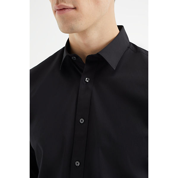 Bekleidung Langarmhemden WE Fashion Herrenhemd im Slim-Tall-Fit Langarmhemden schwarz