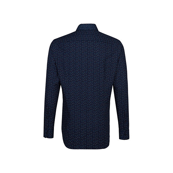 Bekleidung Langarmhemden seidensticker Business Hemd Slim Langarm Kentkragen Druck Langarmhemden blau