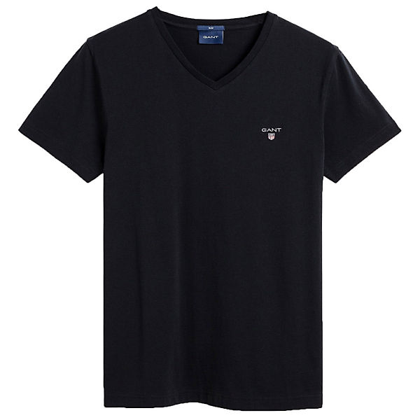 Bekleidung T-Shirts GANT Herren T-Shirt - Original Slim V-Neck T-Shirt Baumwolle kurzarm T-Shirts schwarz