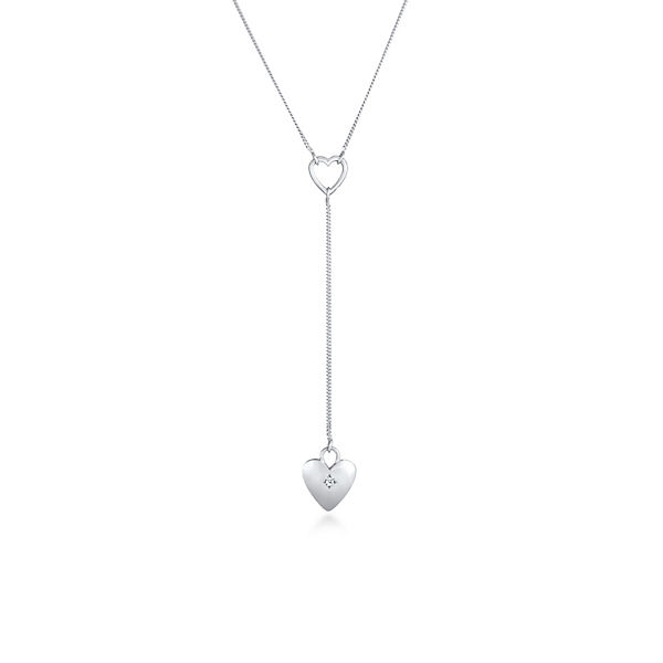 Elli Diamonds Halskette Y-Kette Herz Romantik Diamant (0.03 Ct) 925 Silber Halsketten