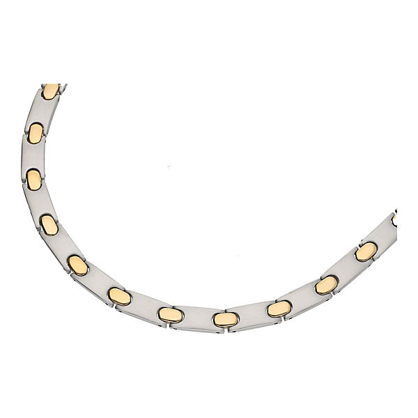Jacques Charrel Collier edel mit ovalen Zwischenteilen in bicolor, Edelstahl Halsketten