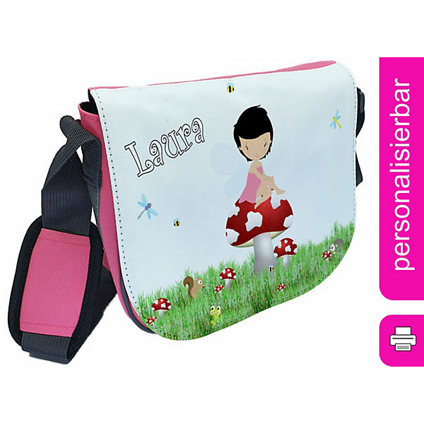 Kindergartentasche Rosa oder Hellblau mit Name personalisiert Waldfee Umhängeband, Verstellbar, Verstellbare Träger, Innentaschen, Wasserabstoßend, Reflektierend