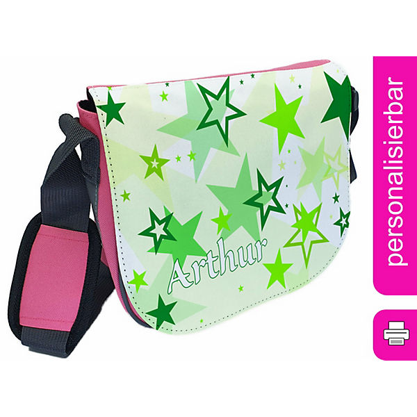 Kindergartentasche Rosa oder Hellblau mit Name personalisiert Sternenhimmel  grün Umhängeband, Verstellbar, Verstellbare Träger, Innentaschen, Wasserabstoßend, Reflektierend