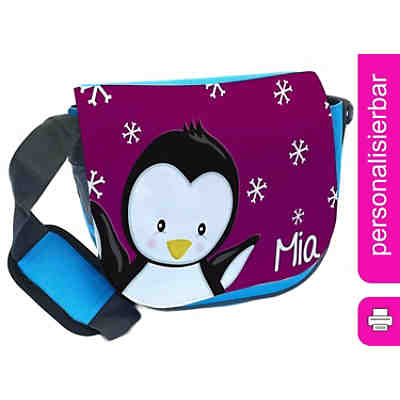 Kindergartentasche Rosa oder Hellblau mit Name personalisiert Pinguin  brombeere Umhängeband, Verstellbar, Verstellbare Träger, Innentaschen, Wasserabstoßend, Reflektierend