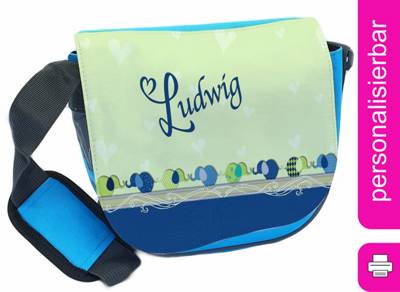 CreaDesign Kindergartentasche Rosa oder Hellblau mit Name personalisiert Elefantenparade blau grün Umhängeband Verstellbar Verstellbare Träger Innentaschen Wasserabstoßend Reflektierend hellblau