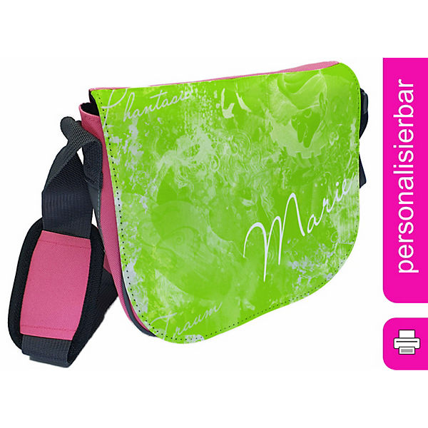 Kindergartentasche Rosa oder Hellblau mit Name personalisiert Traum  grün Umhängeband, Verstellbar, Verstellbare Träger, Innentaschen, Wasserabstoßend, Reflektierend