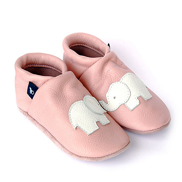 Schuhe  Pantau® Krabbelschuhe / Lederpuschen / Hausschuhe mit Elefant Krabbelschuhe rosa/weiß