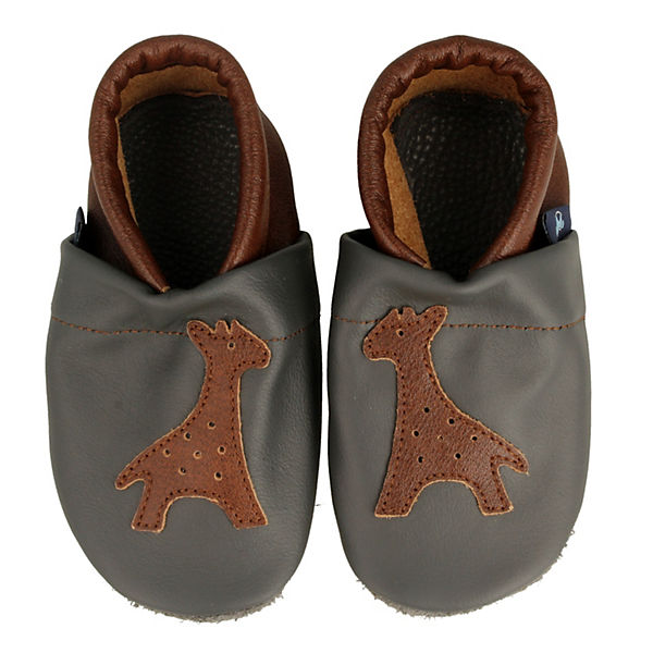 Schuhe  Pantau® Krabbelschuhe / Lederpuschen / Hausschuhe mit Giraffe Krabbelschuhe braun/grau
