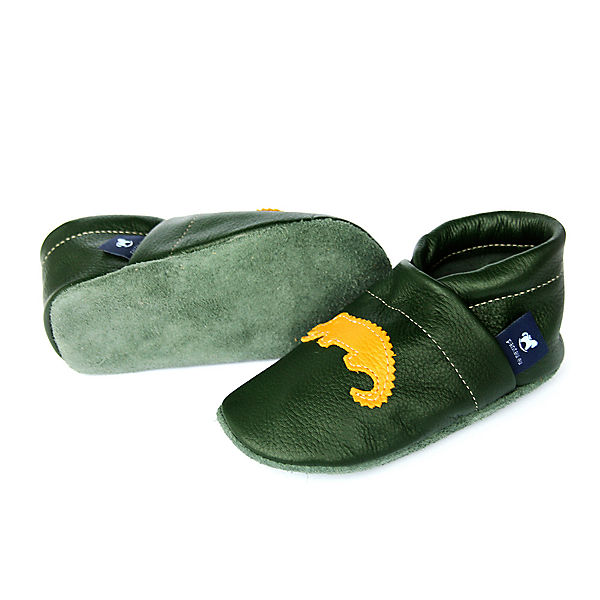 Schuhe  Pantau® Krabbelschuhe / Lederpuschen / Hausschuhe mit Krokodil Krabbelschuhe grün/gelb