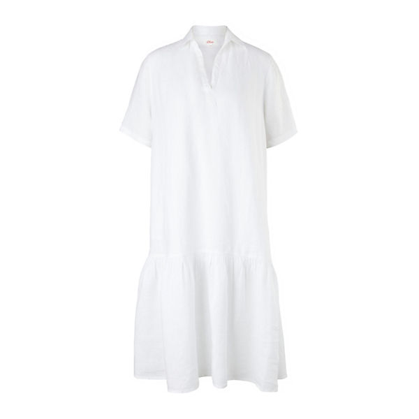 Bekleidung Freizeitkleider s.Oliver Stufenkleid aus purem Leinen Jerseykleider weiß
