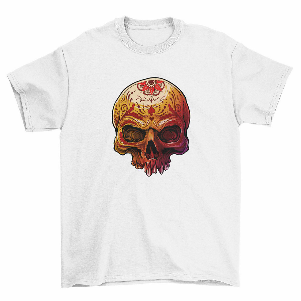 mamino Herren T-Shirt -Skull ornate T-Shirts weiß