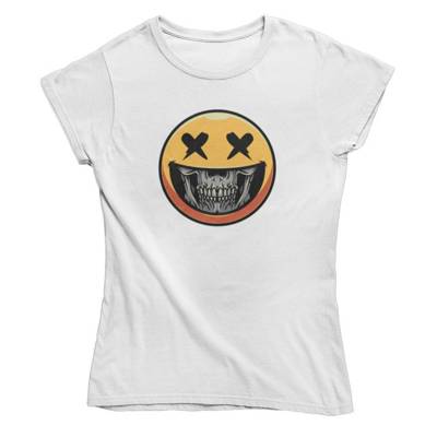 mamino Damen T-Shirt -Smily skull T-Shirts weiß