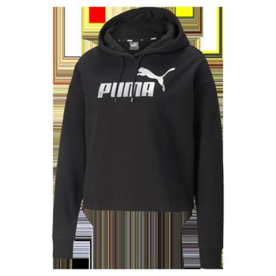 PUMA Damen Kapuzen-Sweat-Shirt ESS+ Cropped Metallic Hoodie Sweatshirts schwarz/silber