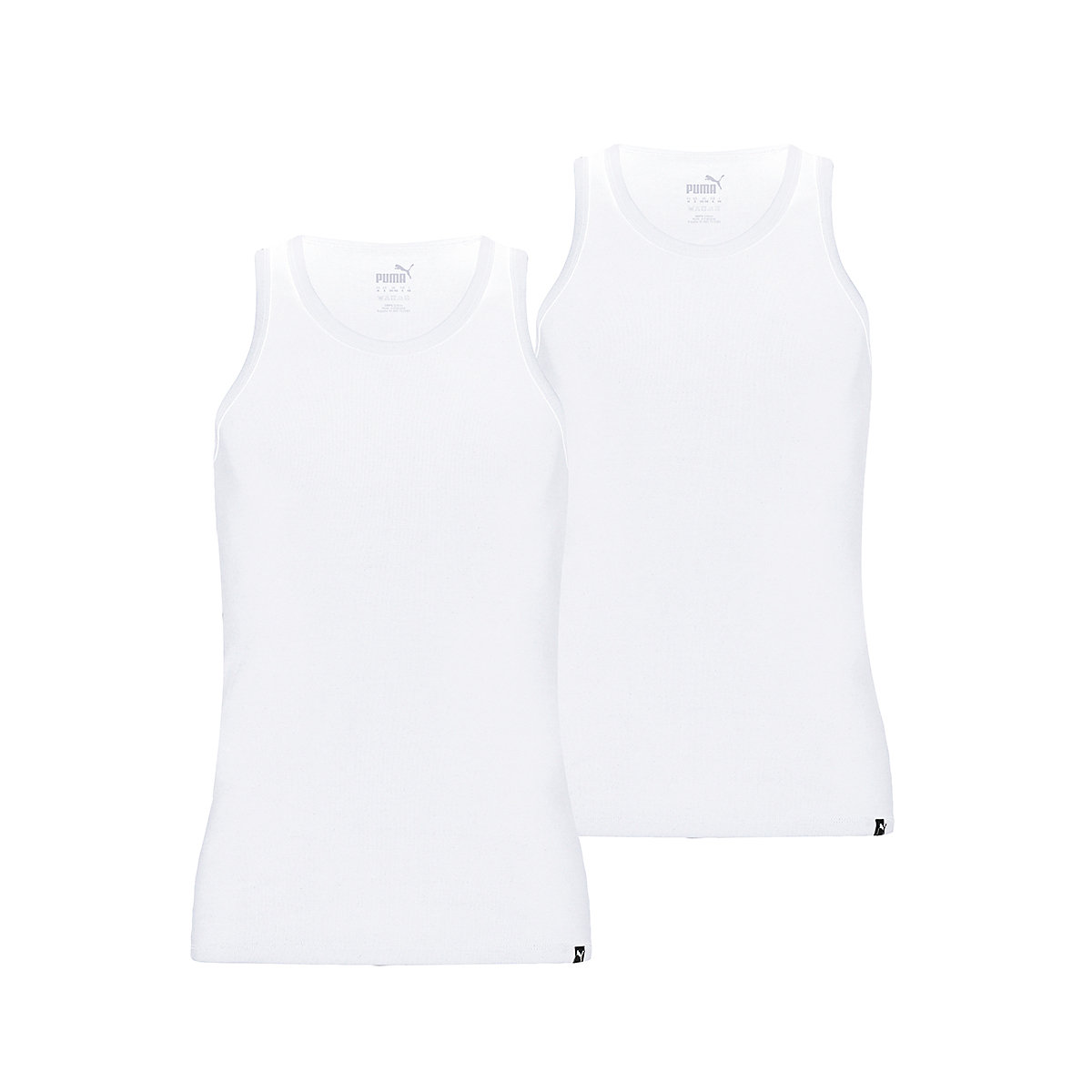 PUMA Herren Tank Top 2er Pack Basic Unterhemd Rundhals Single Jersey einfarbig Unterhemden weiß