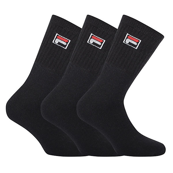 Bekleidung Socken FILA Unisex 3 Paar Socken - Frottee Tennissocken Crew Socks Logo Socken schwarz