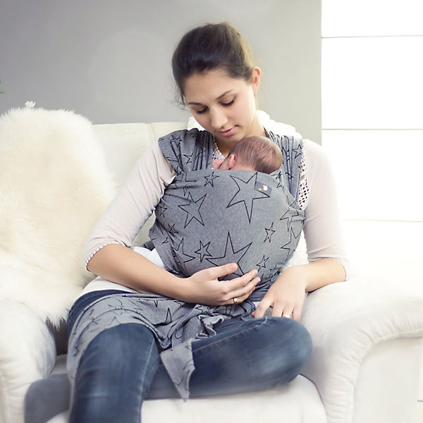 Taschen  Hoppediz Elastisches Babytragetuch Neugeborenen Tragetuch grau mit Sternen grau/schwarz