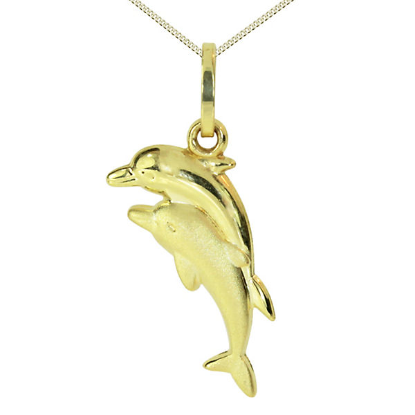 Kette mit Anhänger - Delphinpaar - Gold 333/000 - , Halsketten