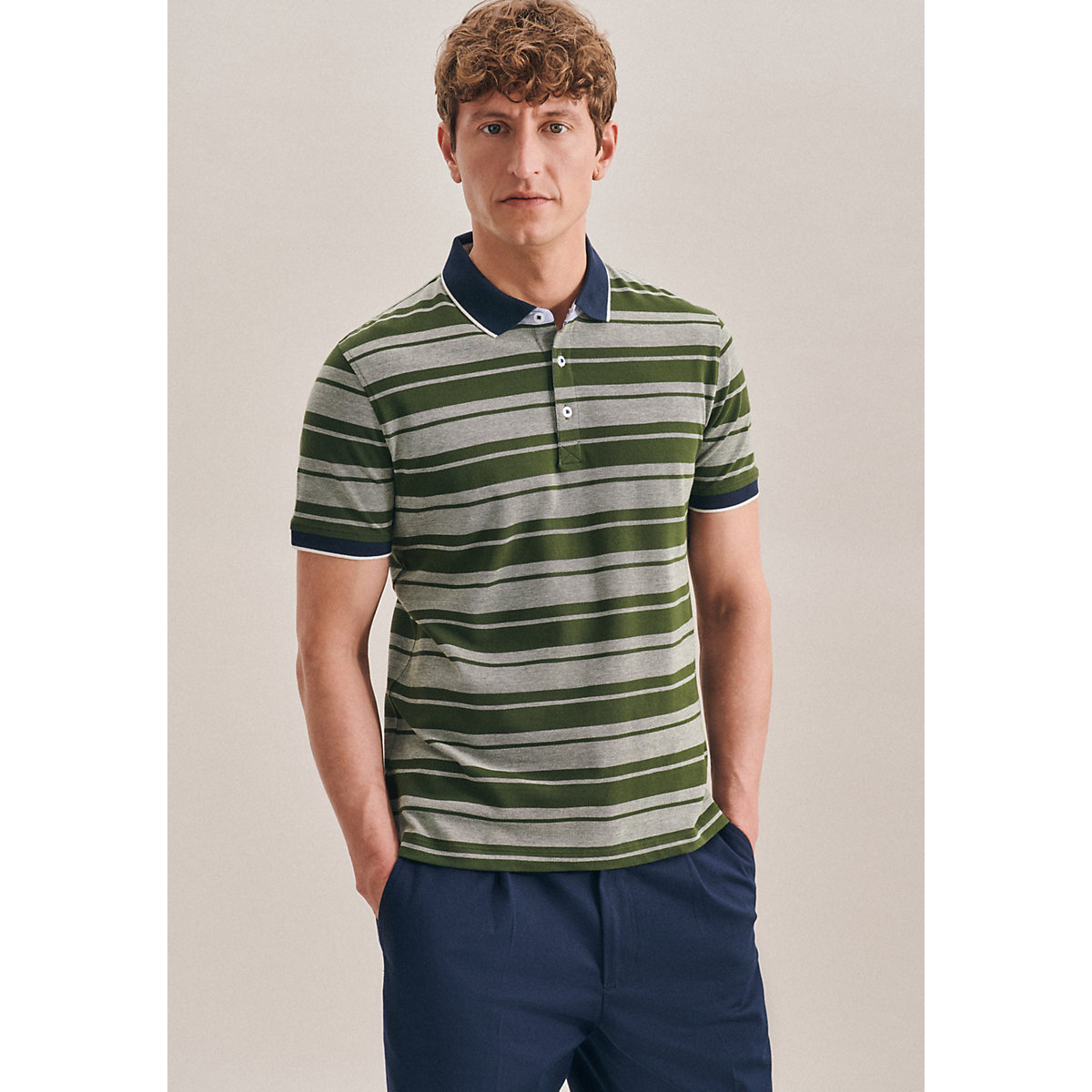 seidensticker Polo-Shirt Kragen Kurzarm Streifen Poloshirts grün