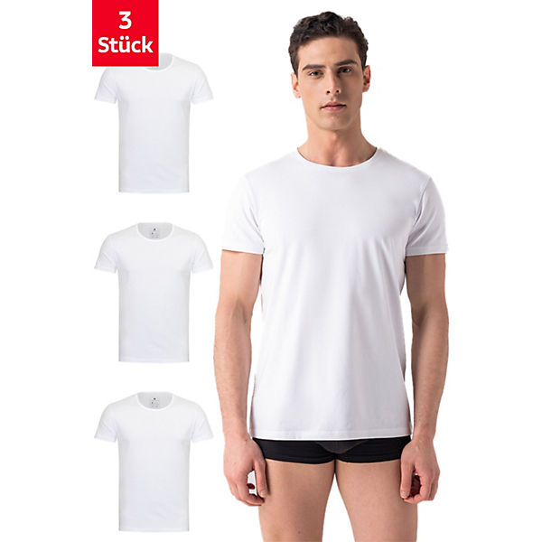 Unterhemd Herren mit Rundhals Ausschnitt 3er Pack - T-Shirt mit Kurzarm aus Baumwolle Basic Slim Fit