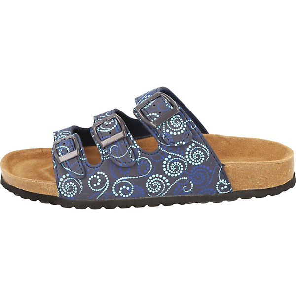 274-138 Damen Pantolette Sandale blau multi Riemchen Leder Fußbett Clogs
