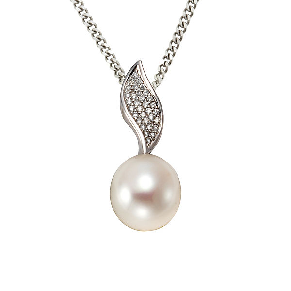 Accessoires Halsketten Orolino Anhänger mit Kette 585/- Weißgold Perle Brillanten Süßwasserzuchtperle rhodiniert Halsketten silb