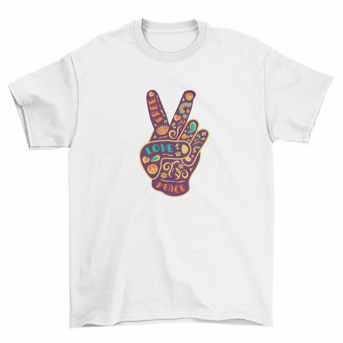 mamino Herren T Shirt -Free Love Peace T-Shirts weiß