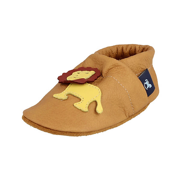 Schuhe  Pantau® Krabbelschuhe / Lederpuschen / Hausschuhe mit Löwe Krabbelschuhe camel