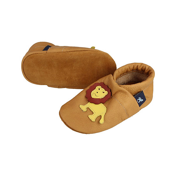 Schuhe  Pantau® Krabbelschuhe / Lederpuschen / Hausschuhe mit Löwe Krabbelschuhe camel