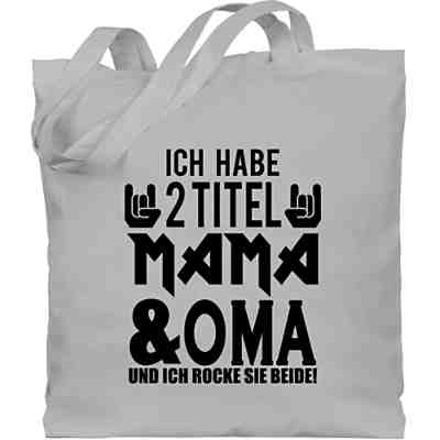 Mutter Geschenk Mama - Jutebeutel lange Henkel - Ich habe 2 Titel Mama & Oma und ich rocke sie beide! - schwarz - Umhängetaschen