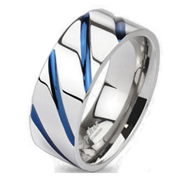 Accessoires Ringe BUNGSA® Ring Streifen Blau Titan Unisex Ringe blau
