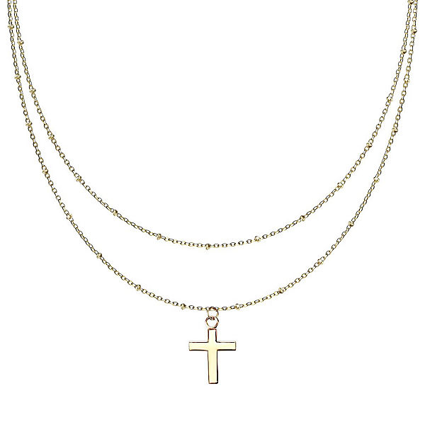Accessoires Halsketten BUNGSA® Kette Doppel Kreuz gold Edelstahl Damen Halsketten gold