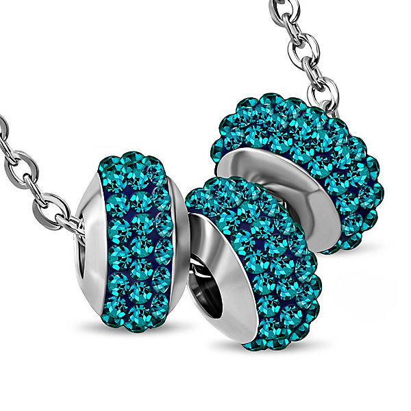 Accessoires Halsketten BUNGSA® Anhänger 3 blaue Kristallbeads Silber aus Edelstahl Unisex Halsketten silber