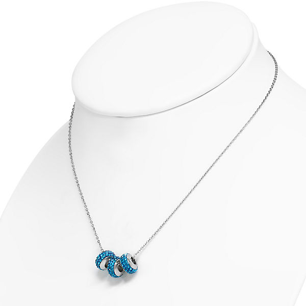 Accessoires Halsketten BUNGSA® Anhänger 3 blaue Kristallbeads Silber aus Edelstahl Unisex Halsketten silber