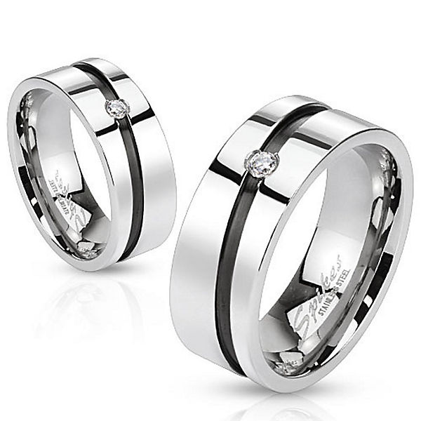 Accessoires Ringe BUNGSA® Ring diagonaler Mittel Silber aus Edelstahl Unisex Ringe silber